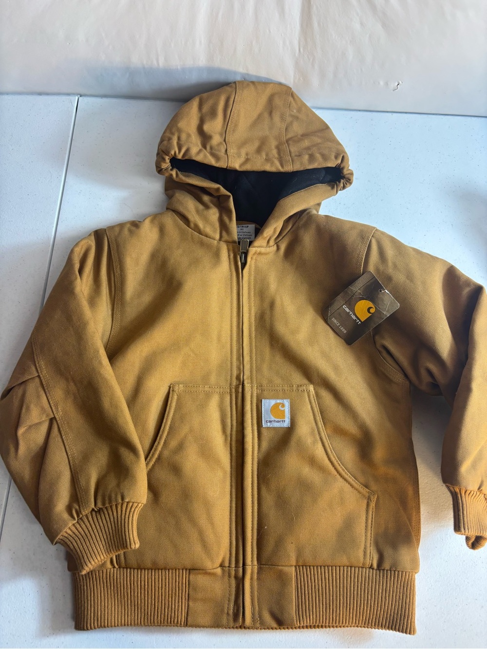 Carhartt Boys' Flannel Quilt Lined Active Jac in Carhartt brown canvas size XS
